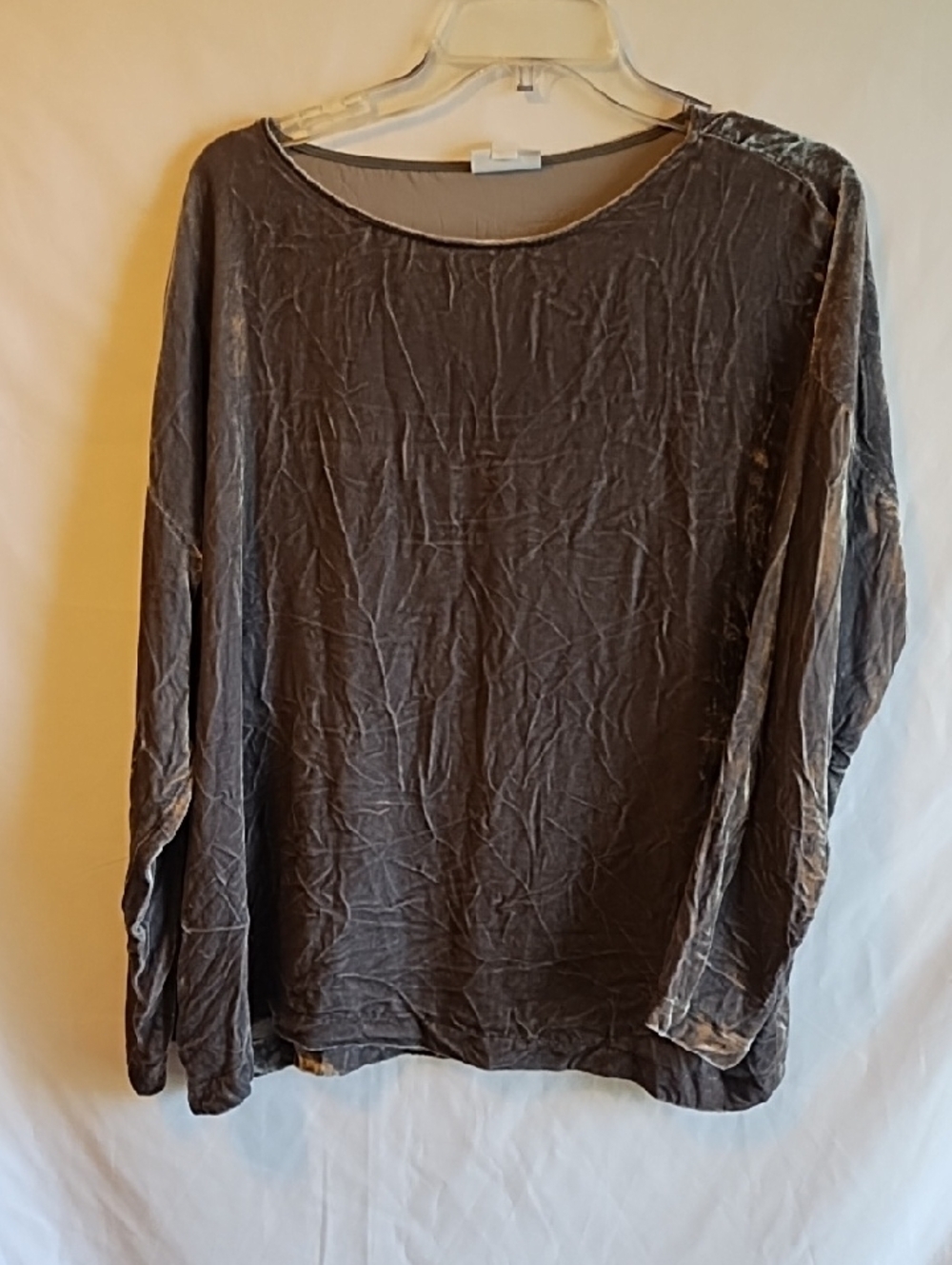 Crushed Textured Long Sleeve Top - Pewter